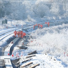 2022-12-15 TTS Hird Group TTS cable troughing walkway being installed at Swanbourne station site 5 miles west of Bletchley Phil Marsh 016